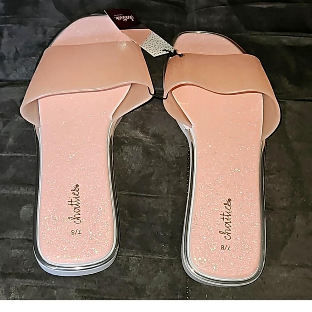 COPY - Gina group -Glossy, glitter Pink Flat Sandal w tags s-7/8